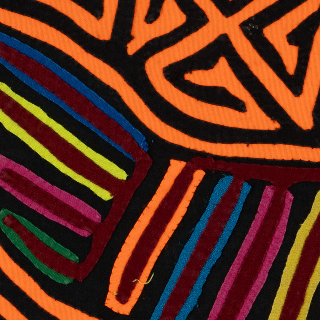 Traditional Black And Neon Orange Toucan Bird Mola
