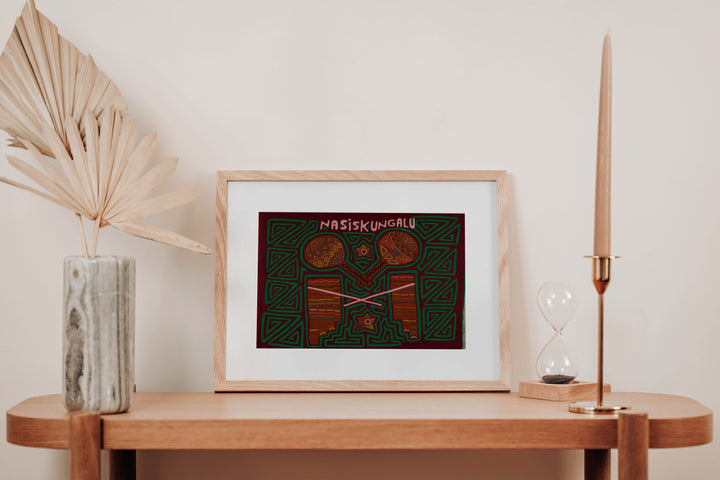 Traditional Burgundy and Green Musical Mola