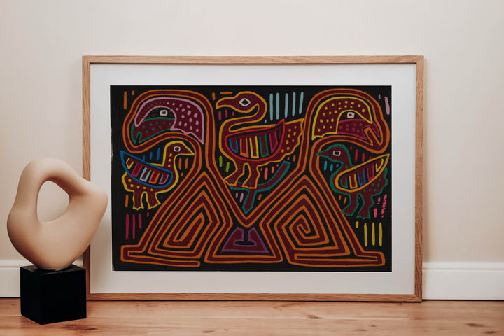 Traditional Red Orange And Blue Jungle Bird Mola
