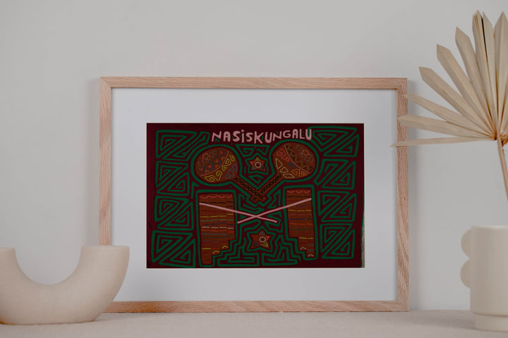 Traditional Burgundy and Green Musical Mola