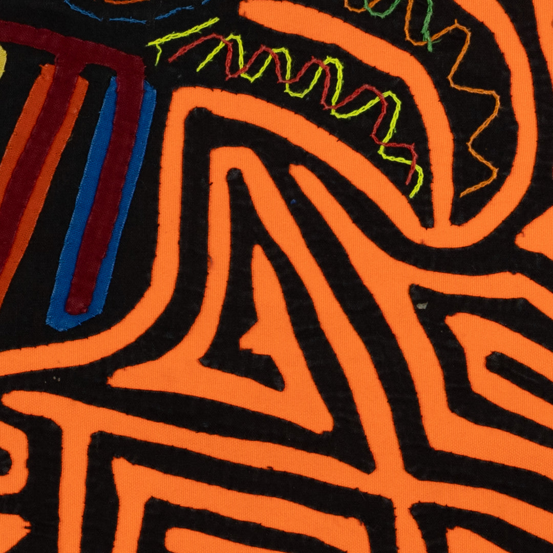 Traditional Black And Neon Orange Toucan Bird Mola