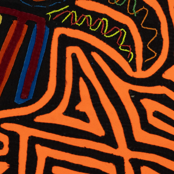 Traditional Black And Neon Orange Toucan Bird Mola