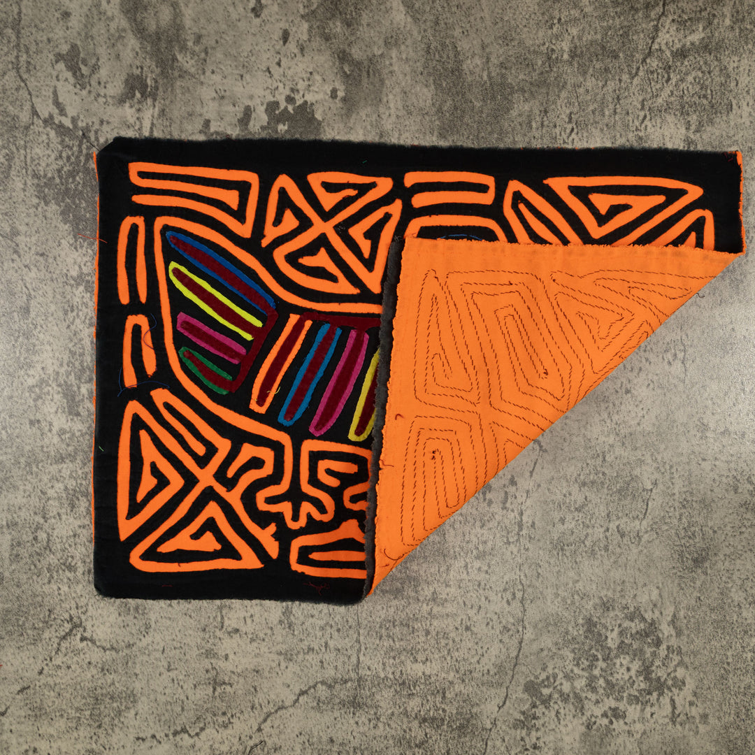 Traditional Black And Neon Orange Toucan Bird Mola