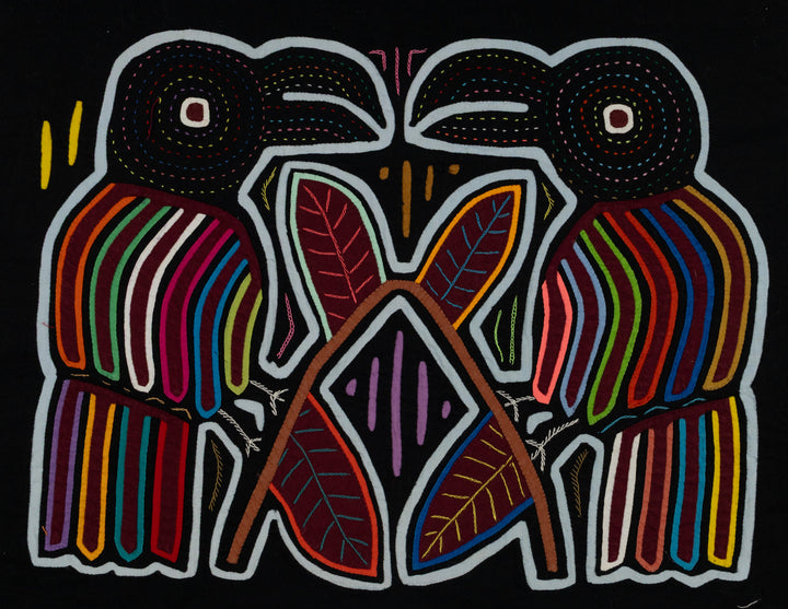 Traditional Black And Rainbow Color Bird Talk Mola