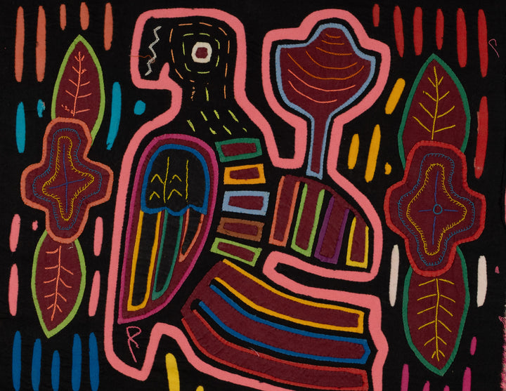 Traditional Pink And Black Parrot Bird Mola