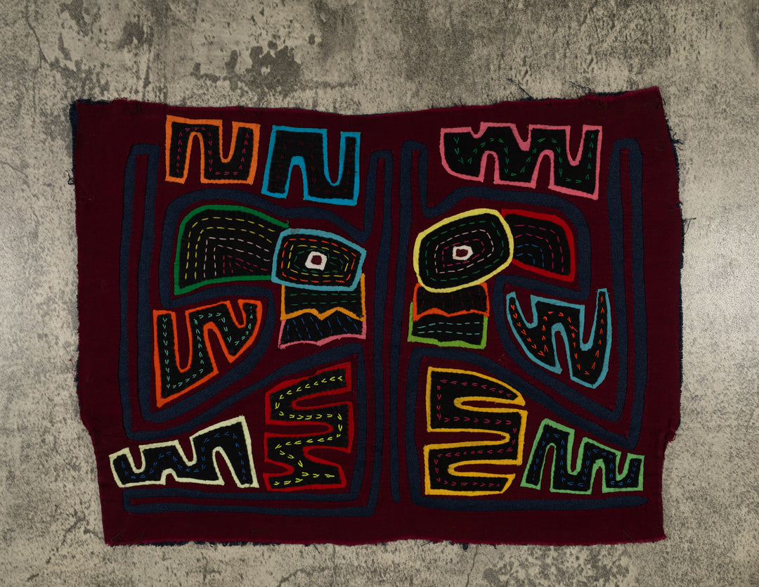 Traditional Burgundy And Dark Blue Toucan Parrot Mola