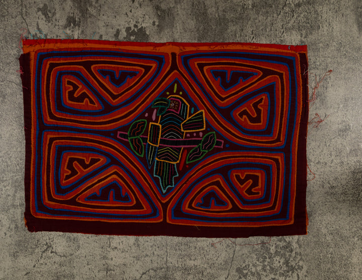Vintage Orange And Blue Quirky Parrot Mola