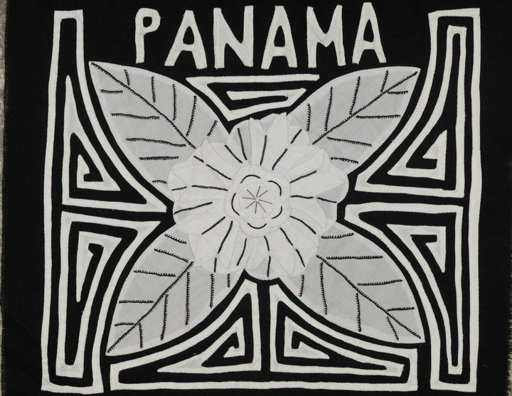 Traditional Black And White Floral flower Panama Mola
