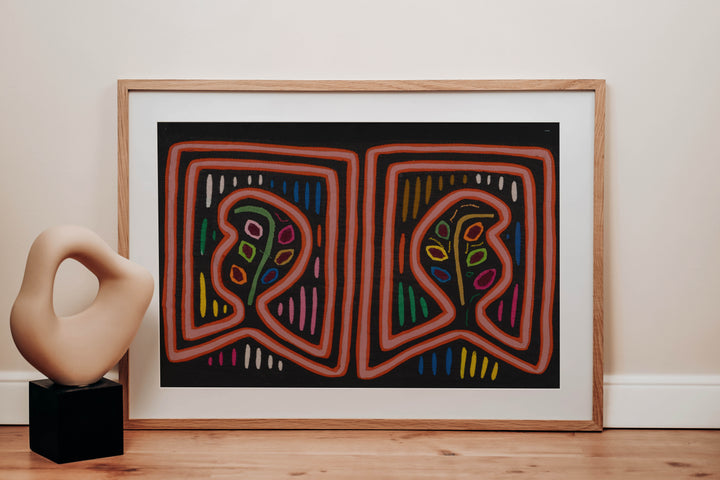 Traditional Psychedelic Orange And Black Peanut Mola