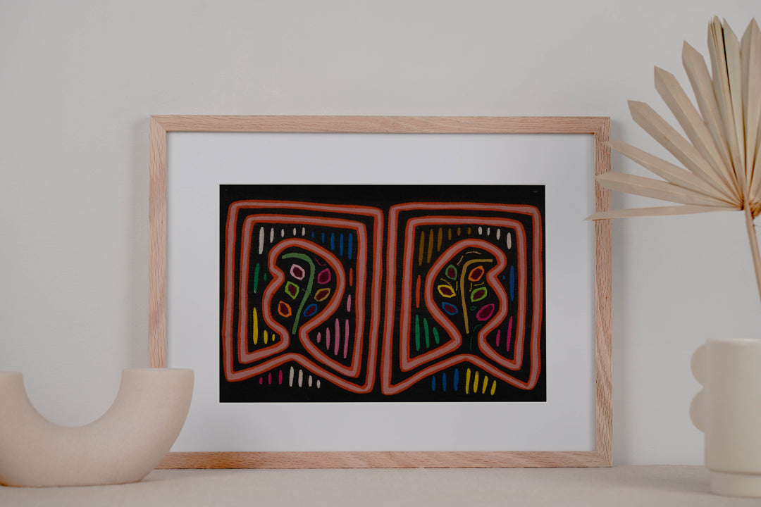 Traditional Psychedelic Orange And Black Peanut Mola