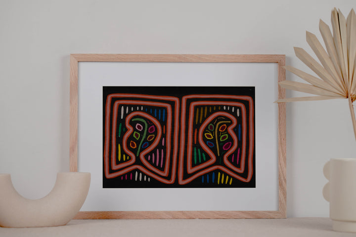 Traditional Psychedelic Orange And Black Peanut Mola