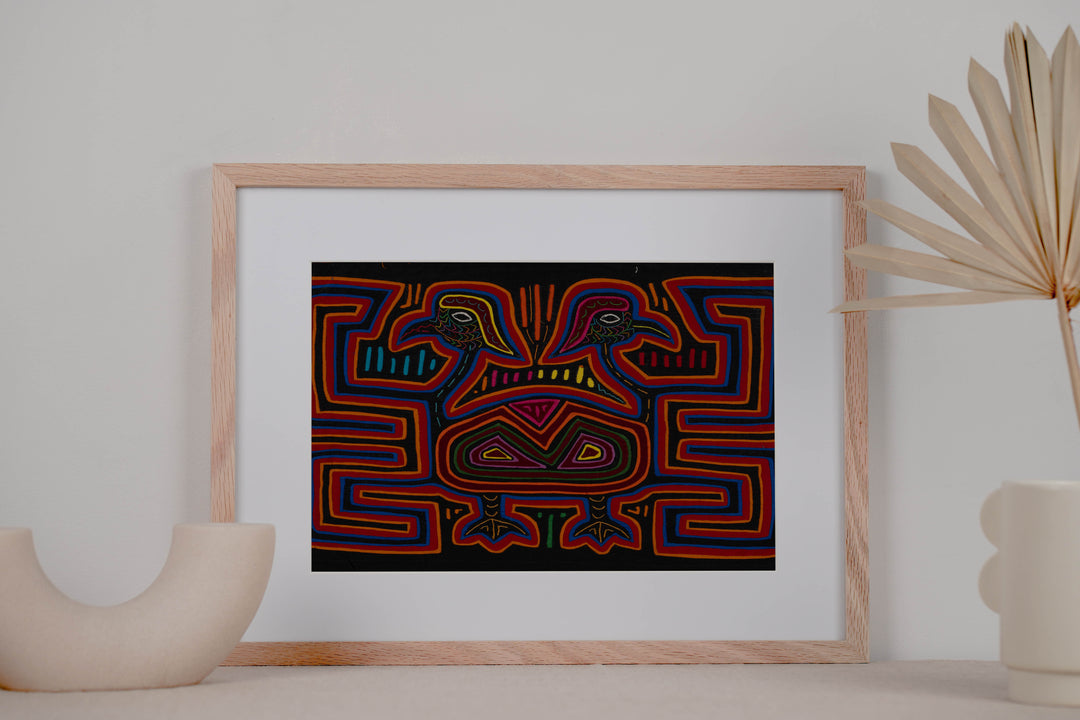 Traditional Red Orange And Blue Jungle Bird Mola