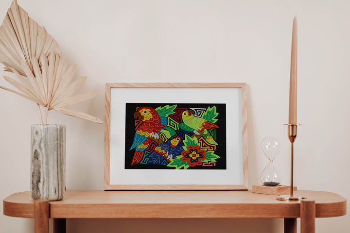 Fantasy Red Blue And Green Three Bird Toucan And Parrot Mola