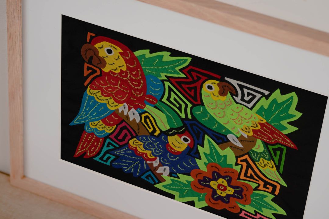 Fantasy Red Blue And Green Three Bird Toucan And Parrot Mola