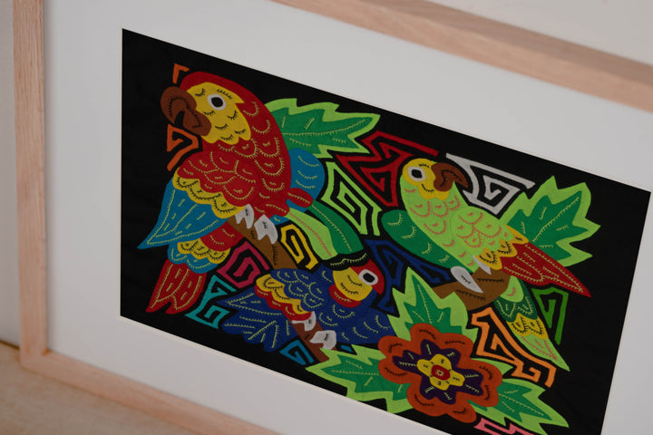 Fantasy Red Blue And Green Three Bird Toucan And Parrot Mola