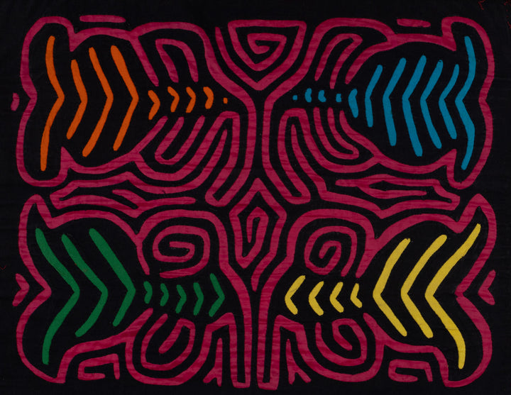 Traditional Black And Rosada Classic Design Mola