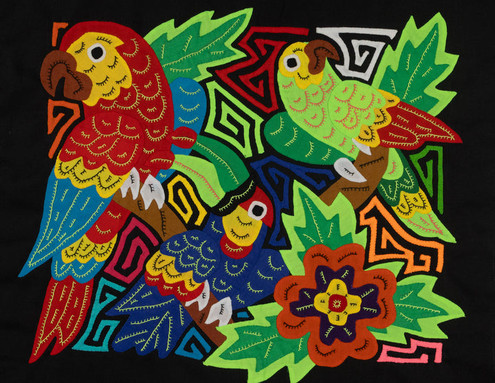 Fantasy Red Blue And Green Three Bird Toucan And Parrot Mola