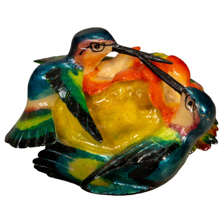 2 Hummingbirds With Flower Tagua Nut Carving