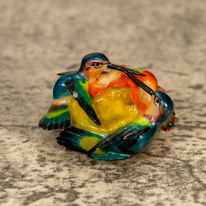 2 Hummingbirds With Flower Tagua Nut Carving