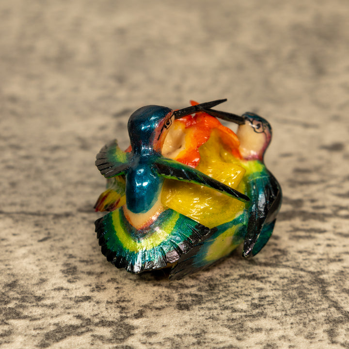 2 Hummingbirds With Flower Tagua Nut Carving