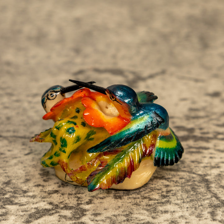 2 Hummingbirds With Flower Tagua Nut Carving