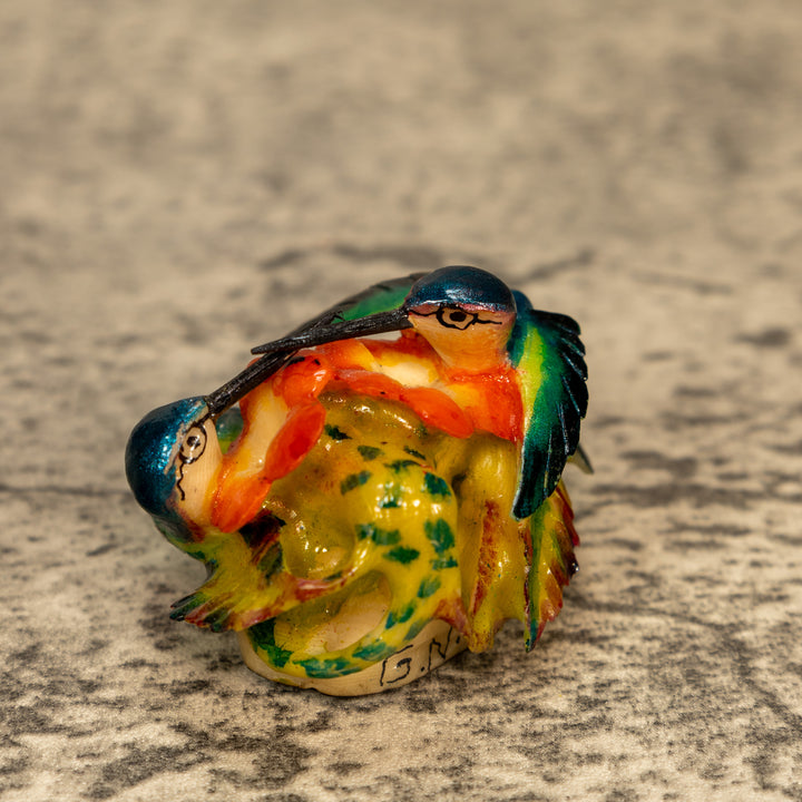 2 Hummingbirds With Flower Tagua Nut Carving