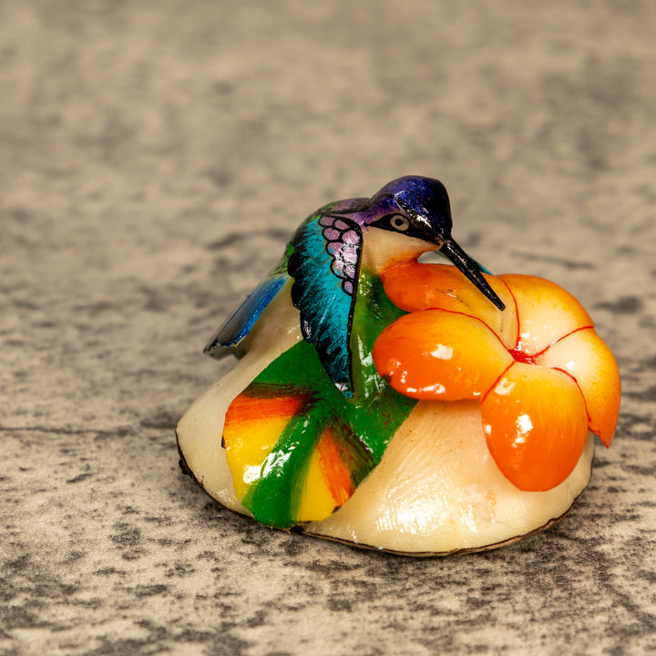 Hummingbird With Flower Tagua Nut Carving