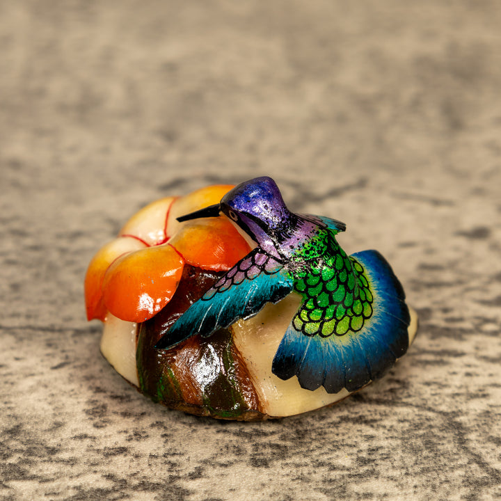 Hummingbird With Flower Tagua Nut Carving