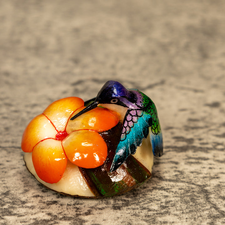 Hummingbird With Flower Tagua Nut Carving