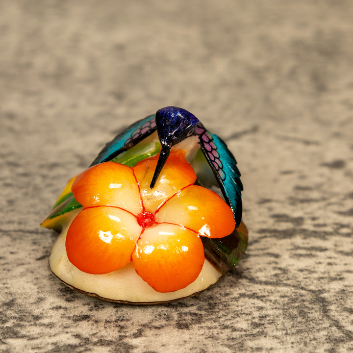 Hummingbird With Flower Tagua Nut Carving
