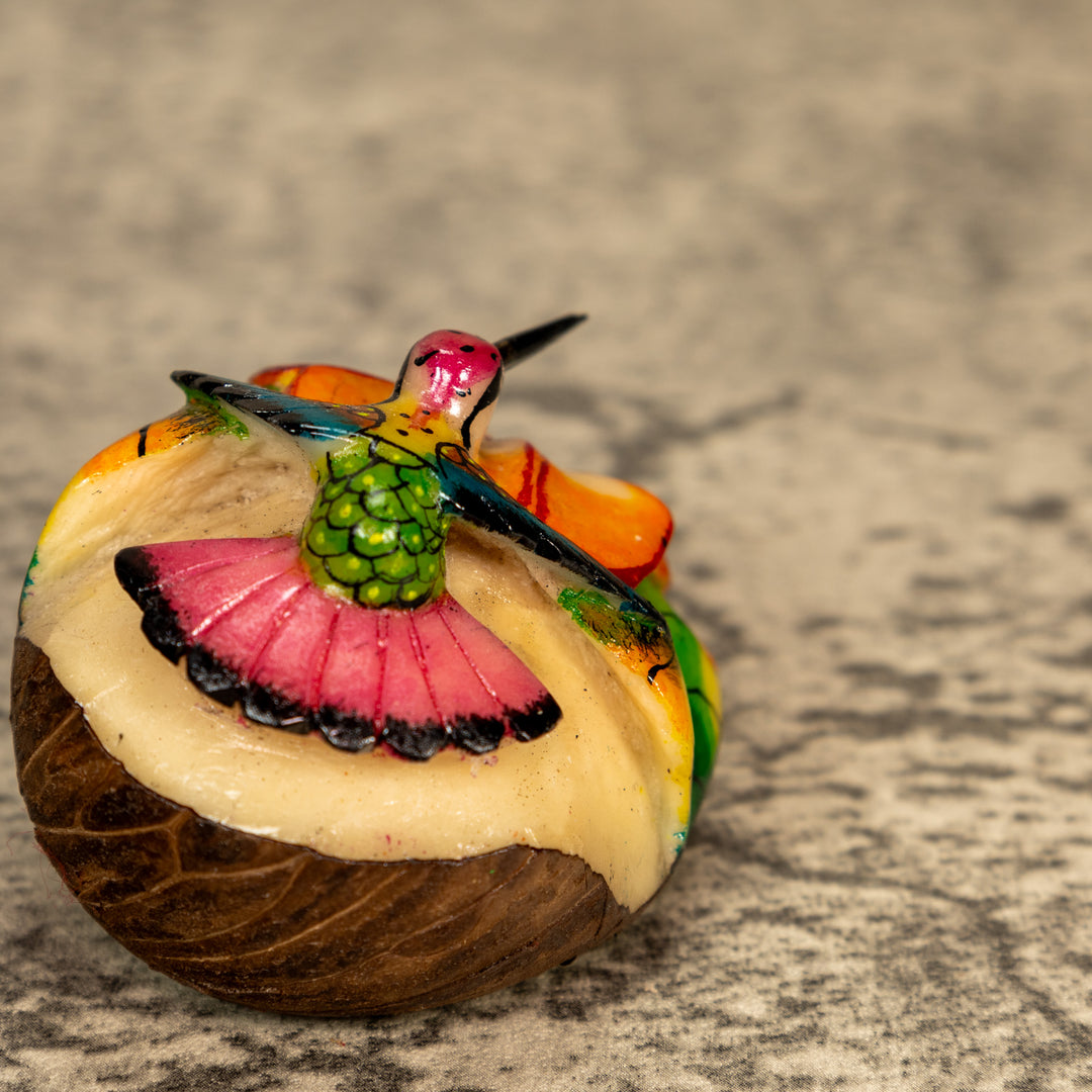 Hummingbird With Flower Tagua Nut Carving