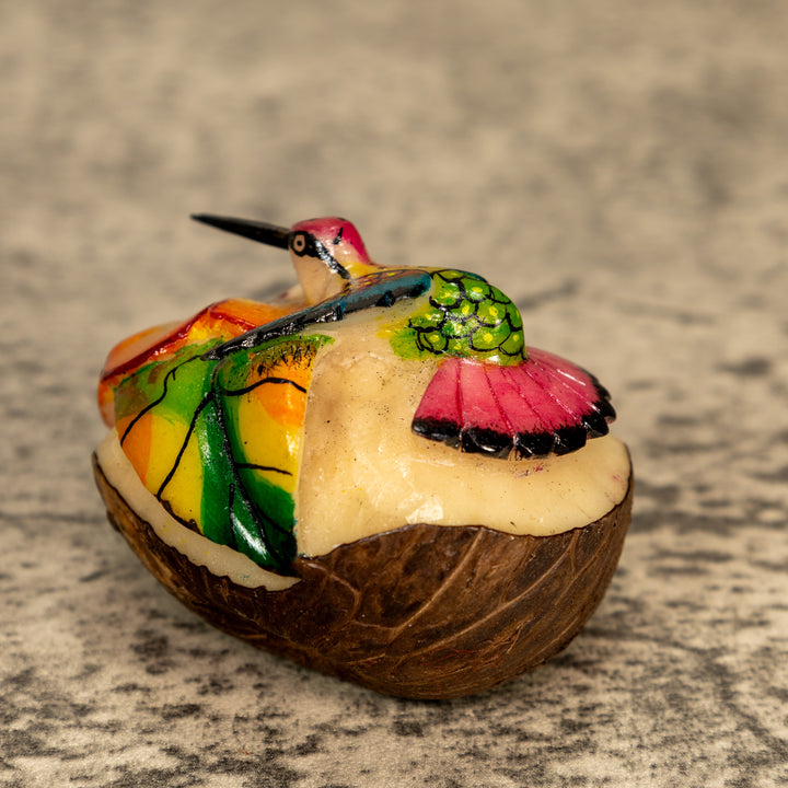 Hummingbird With Flower Tagua Nut Carving