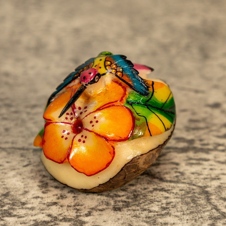 Hummingbird With Flower Tagua Nut Carving