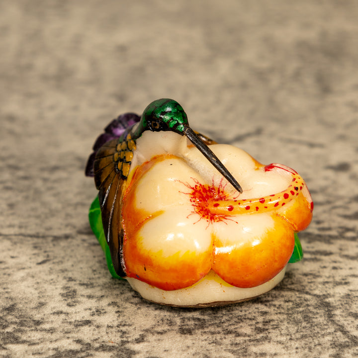 Hummingbird With Flower Tagua Nut Carving