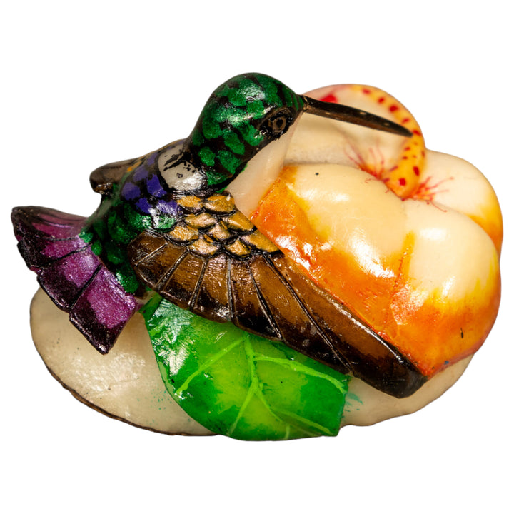 Hummingbird With Flower Tagua Nut Carving