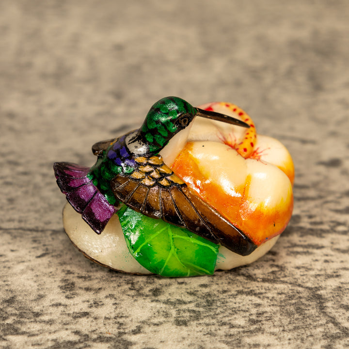 Hummingbird With Flower Tagua Nut Carving