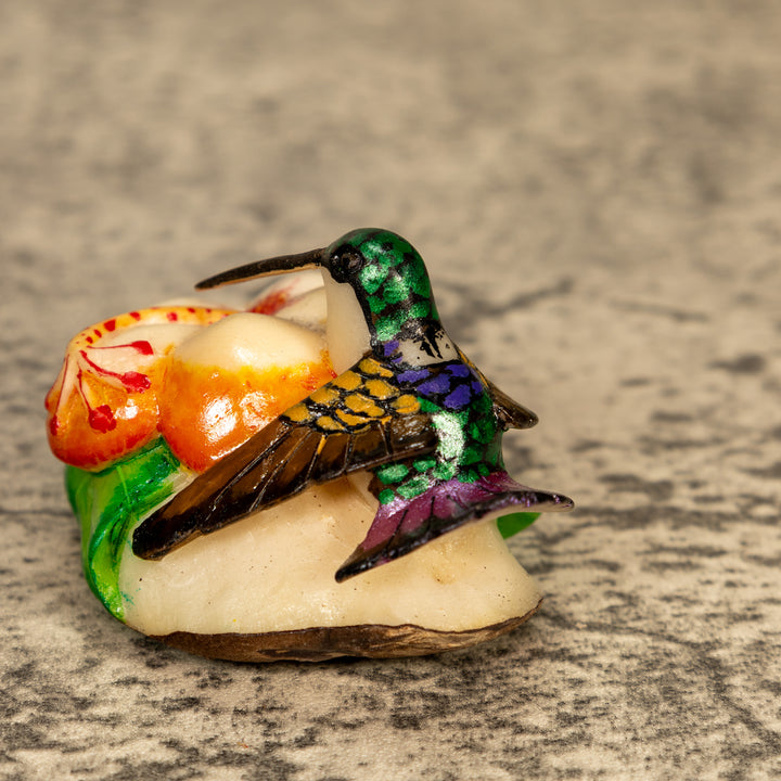 Hummingbird With Flower Tagua Nut Carving