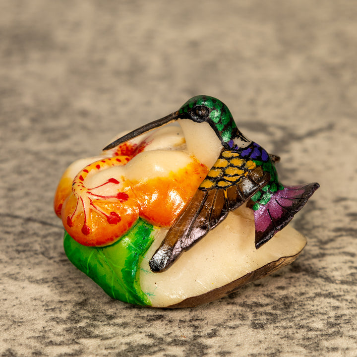Hummingbird With Flower Tagua Nut Carving