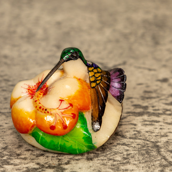 Hummingbird With Flower Tagua Nut Carving