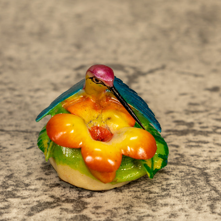 Hummingbird With Flower Tagua Nut Carving