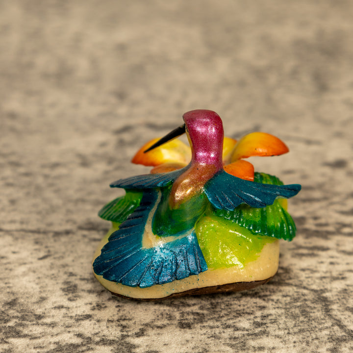 Hummingbird With Flower Tagua Nut Carving