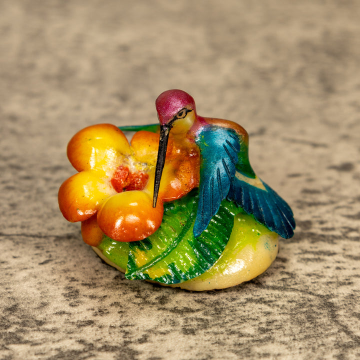 Hummingbird With Flower Tagua Nut Carving