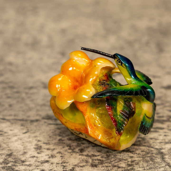 Hummingbird With Flower Tagua Nut Carving