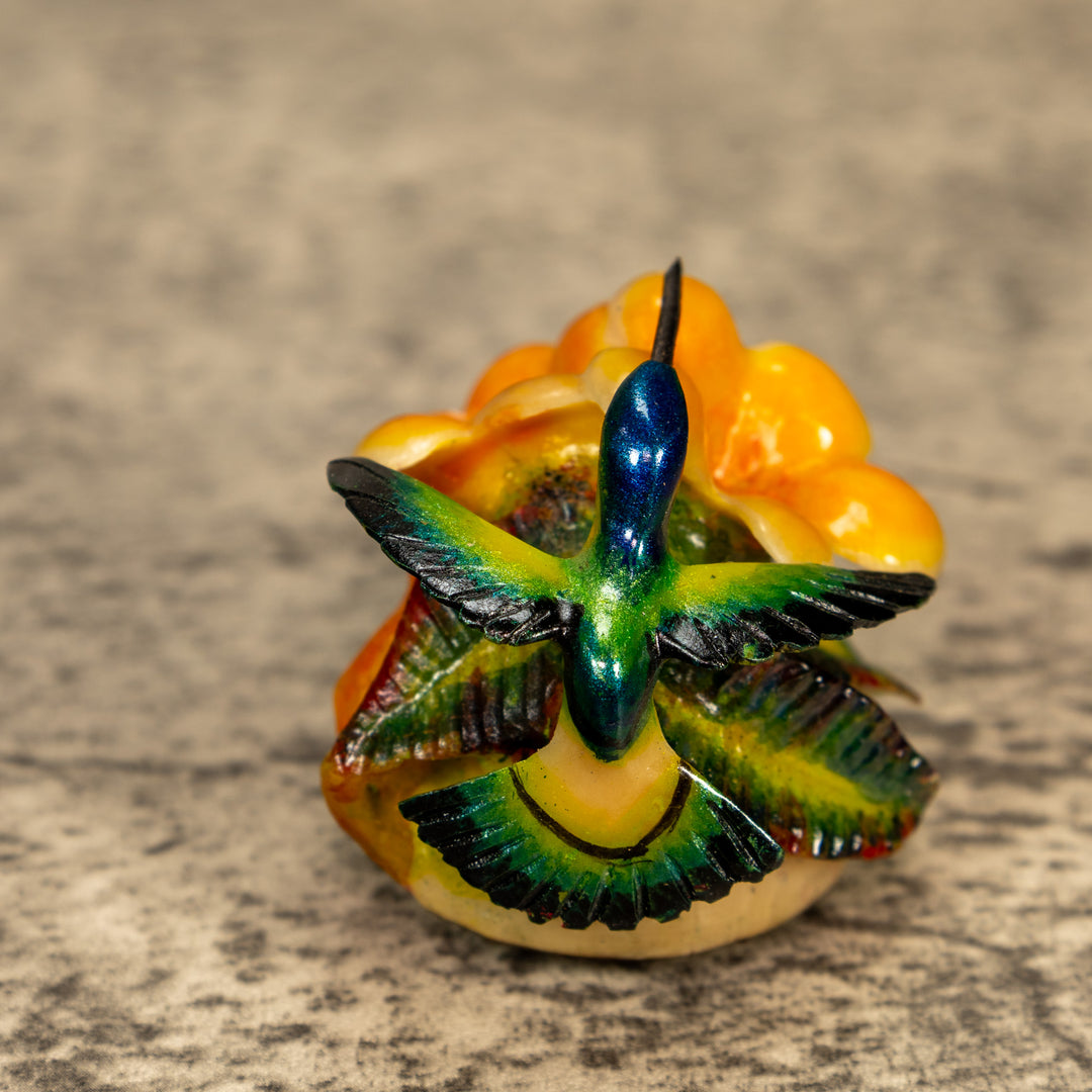 Hummingbird With Flower Tagua Nut Carving