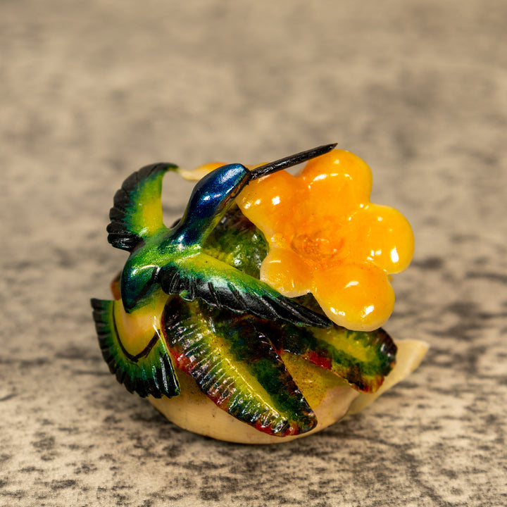 Hummingbird With Flower Tagua Nut Carving