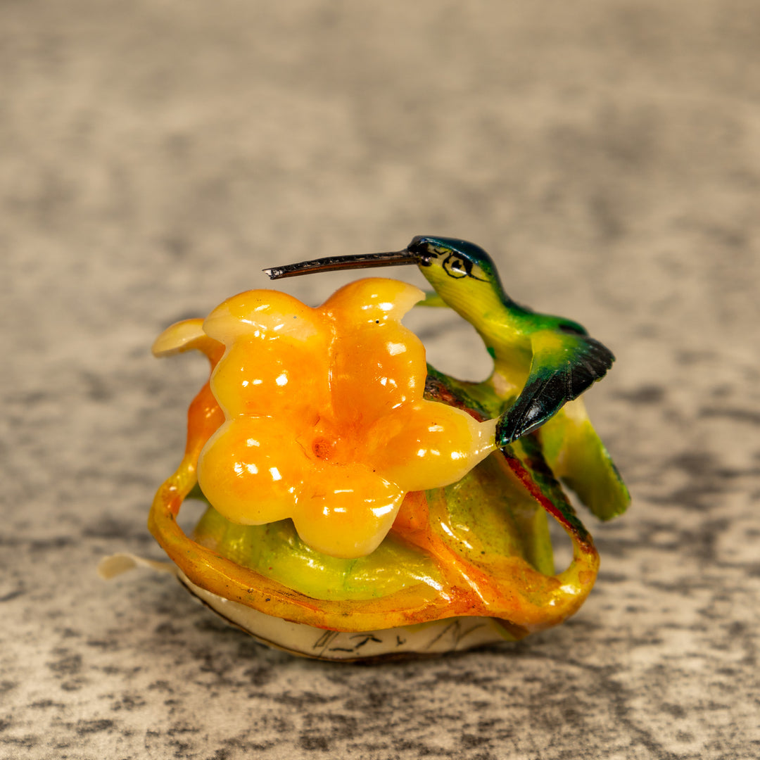 Hummingbird With Flower Tagua Nut Carving