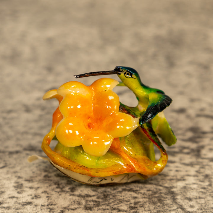 Hummingbird With Flower Tagua Nut Carving