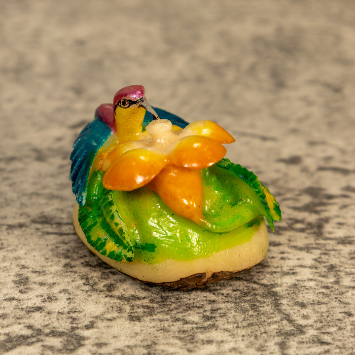 Hummingbird With Flower Tagua Nut Carving