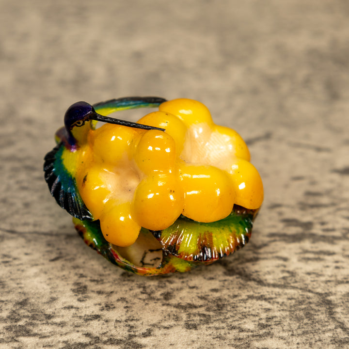 Hummingbird With Flower Tagua Nut Carving