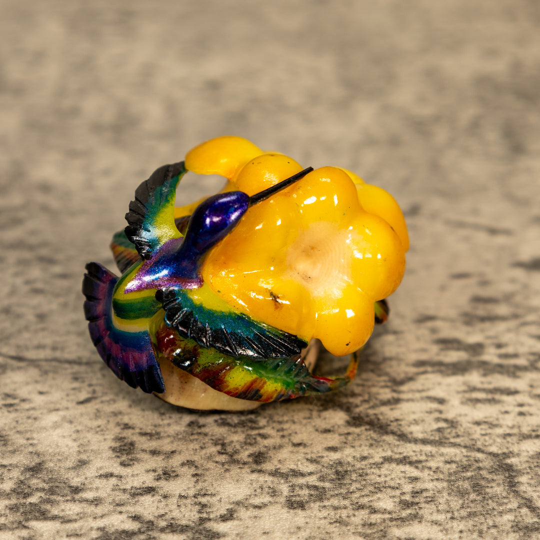 Hummingbird With Flower Tagua Nut Carving